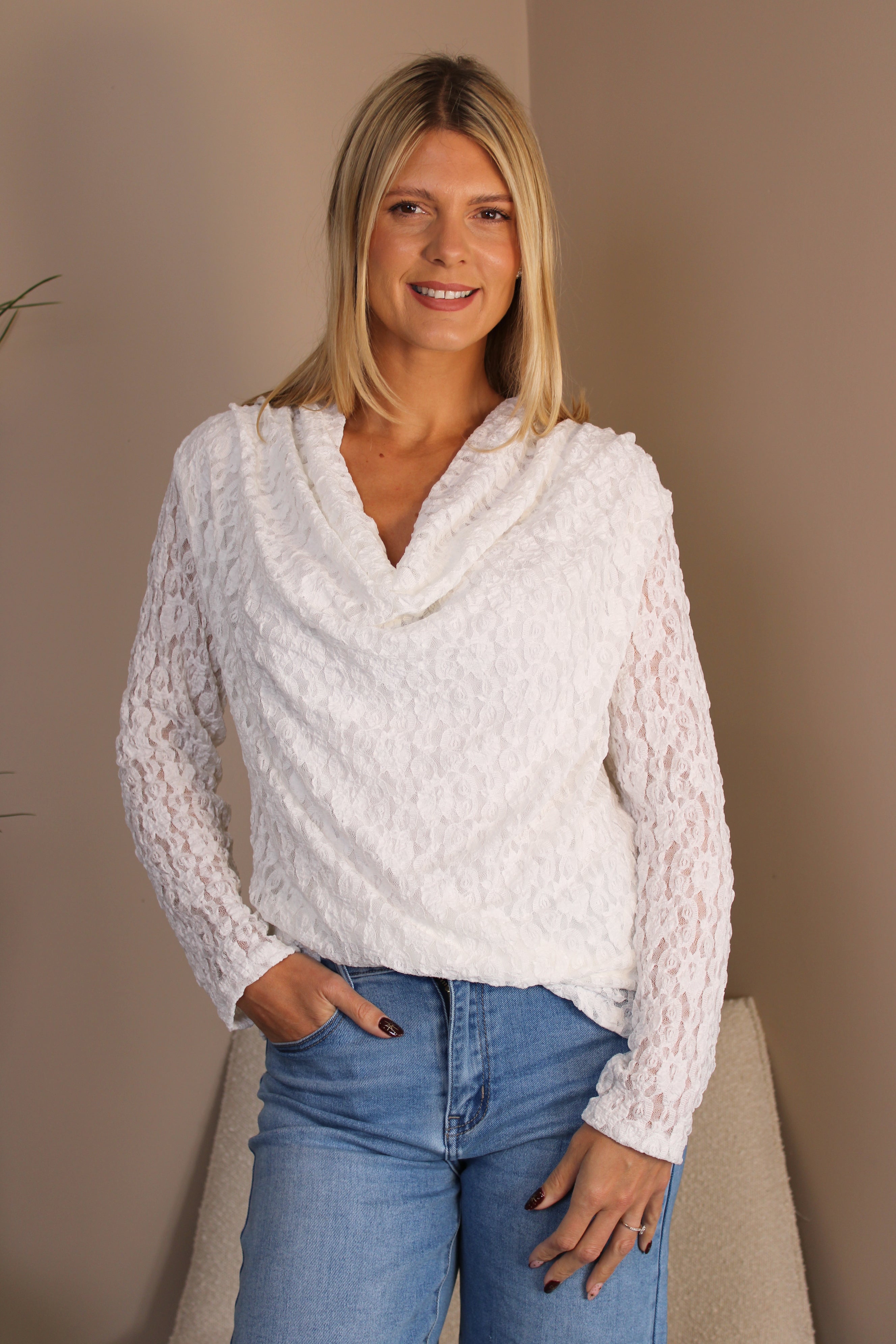 Cartmel Cowl Neck Lace Top