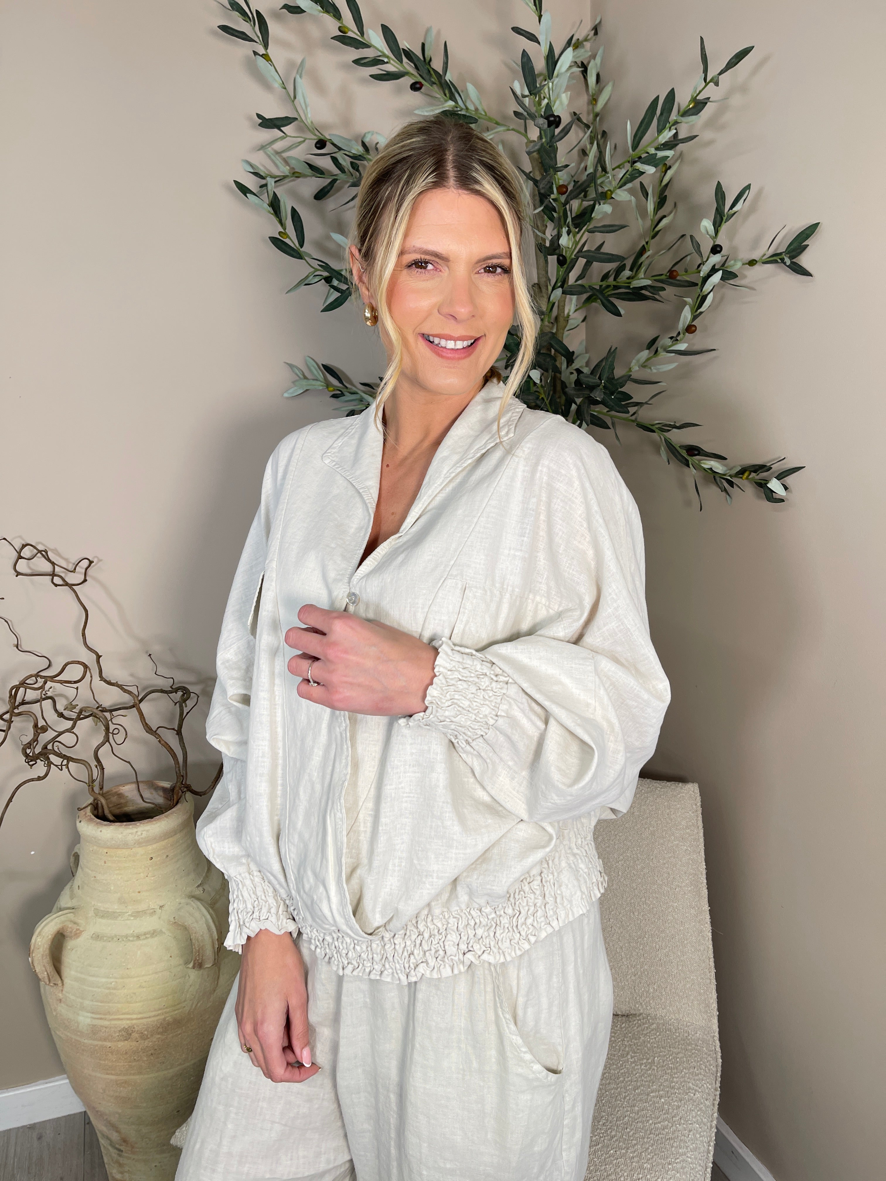 Roma Linen Wrap Blouse