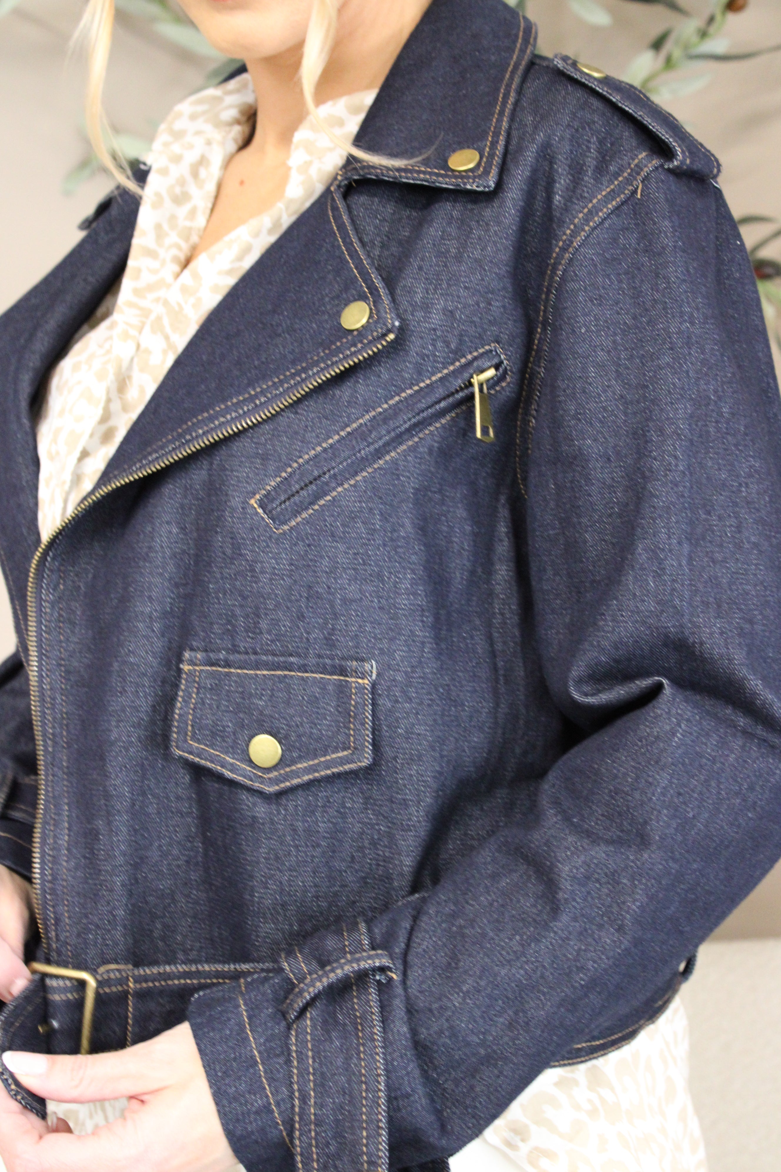 London Denim Cropped Biker Jacket