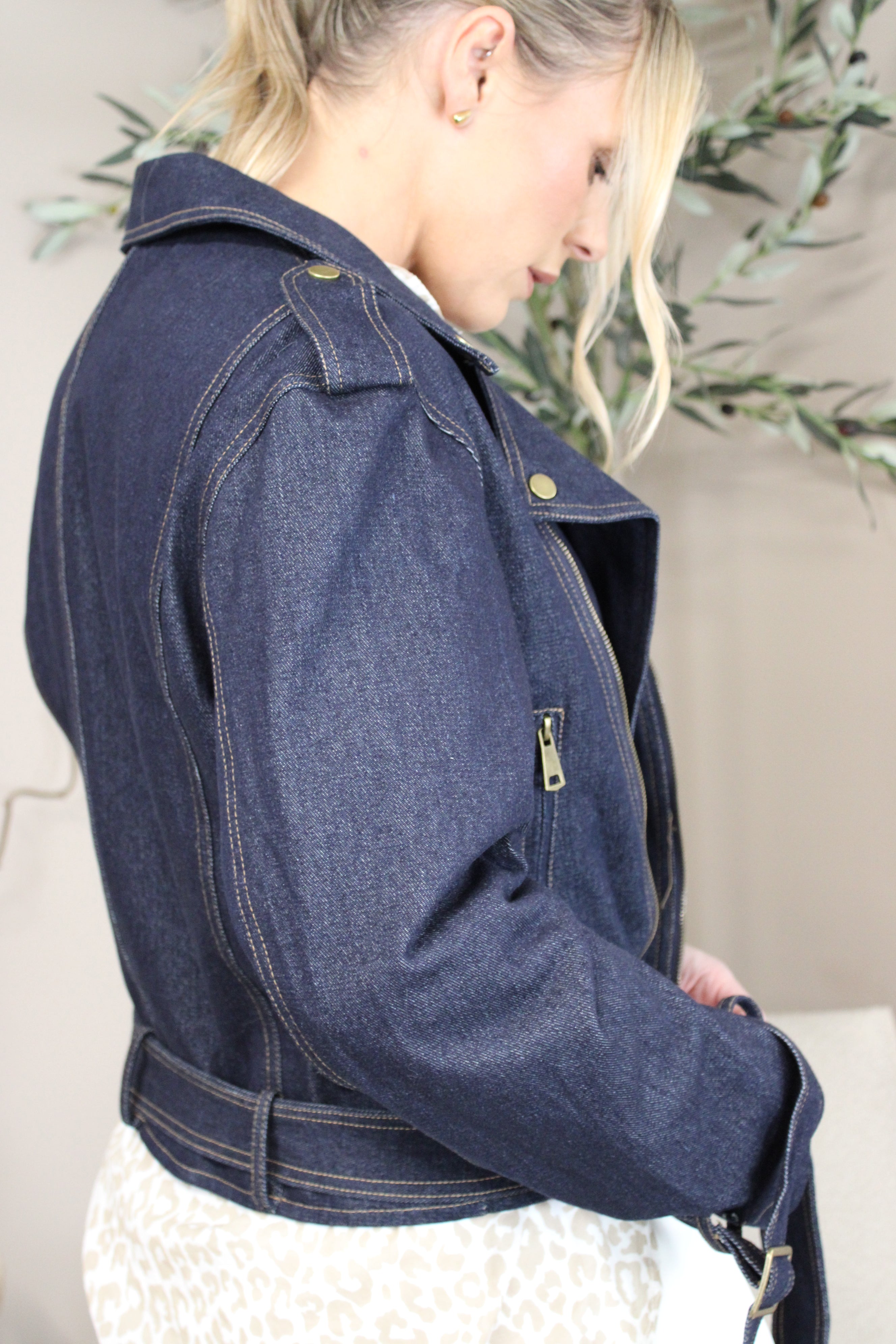 London Denim Cropped Biker Jacket