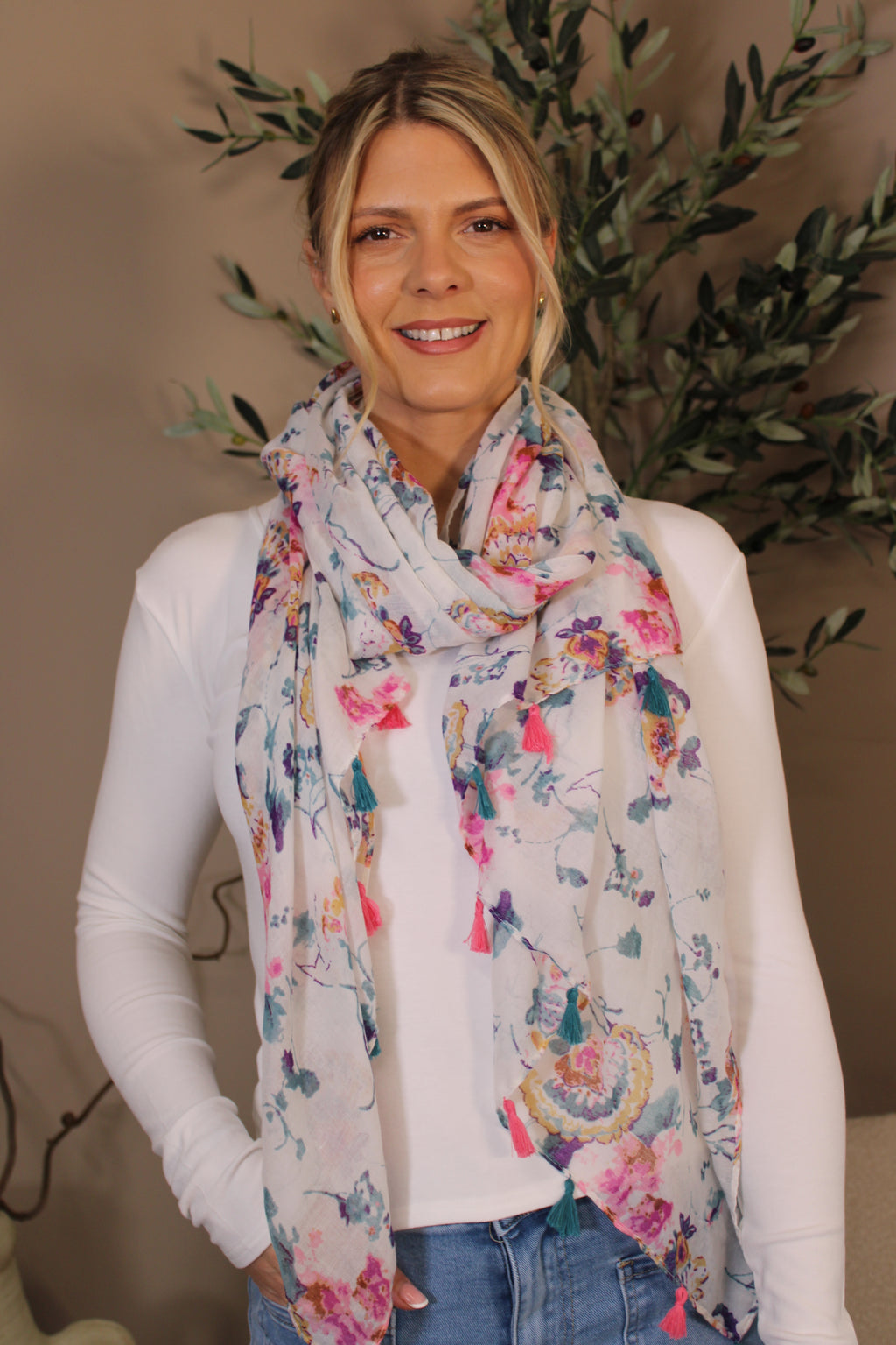 Pink & Teale Tassel Scarf