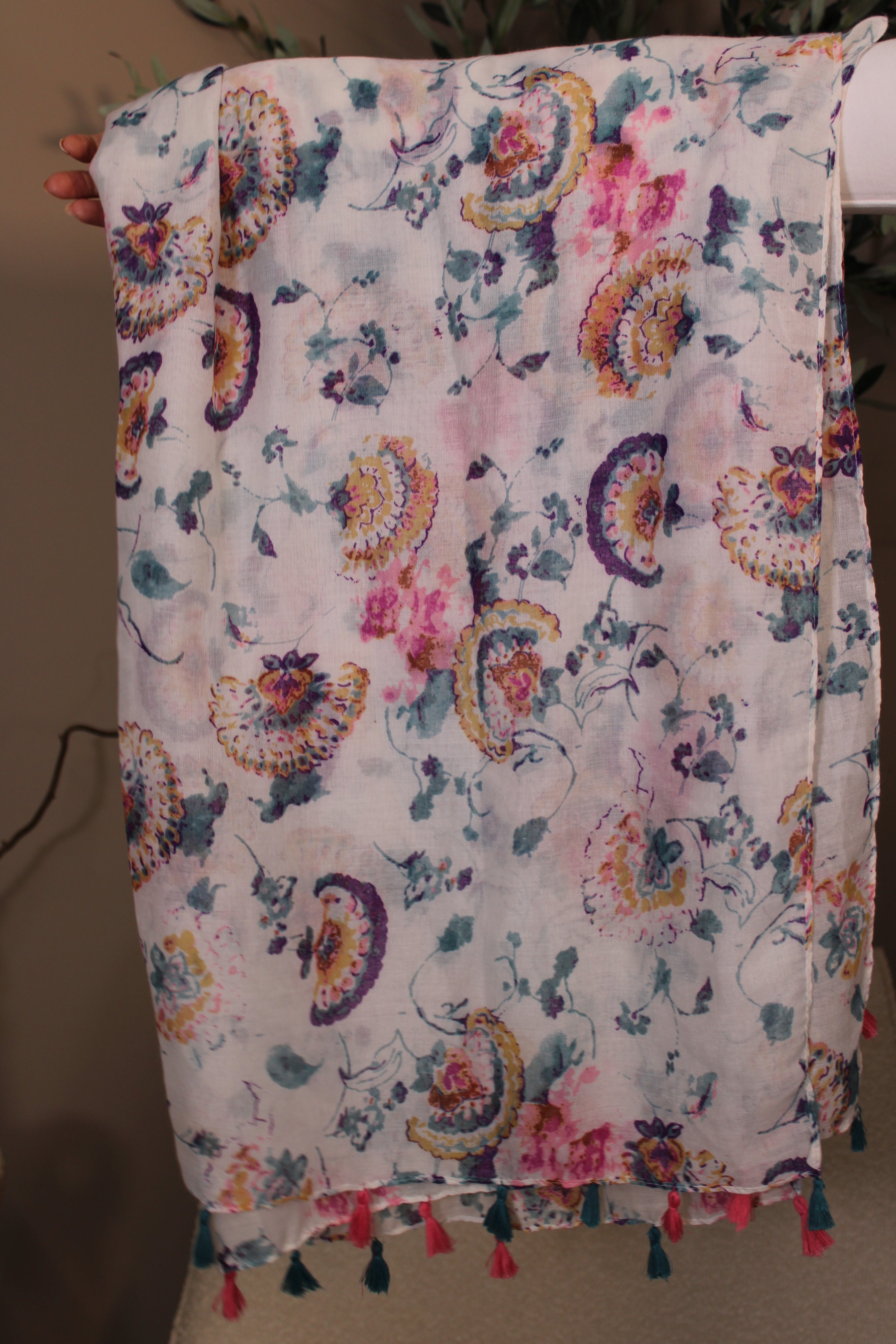 Pink & Teale Tassel Scarf