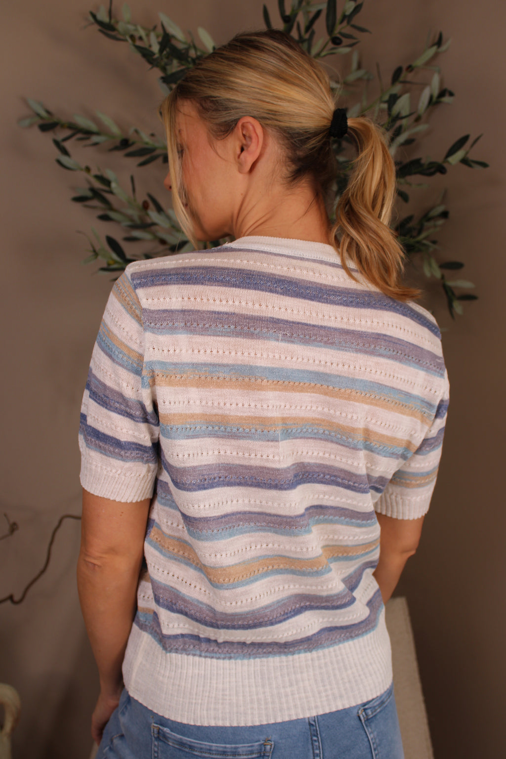 Porto Stripe Diamante Neck Jumper