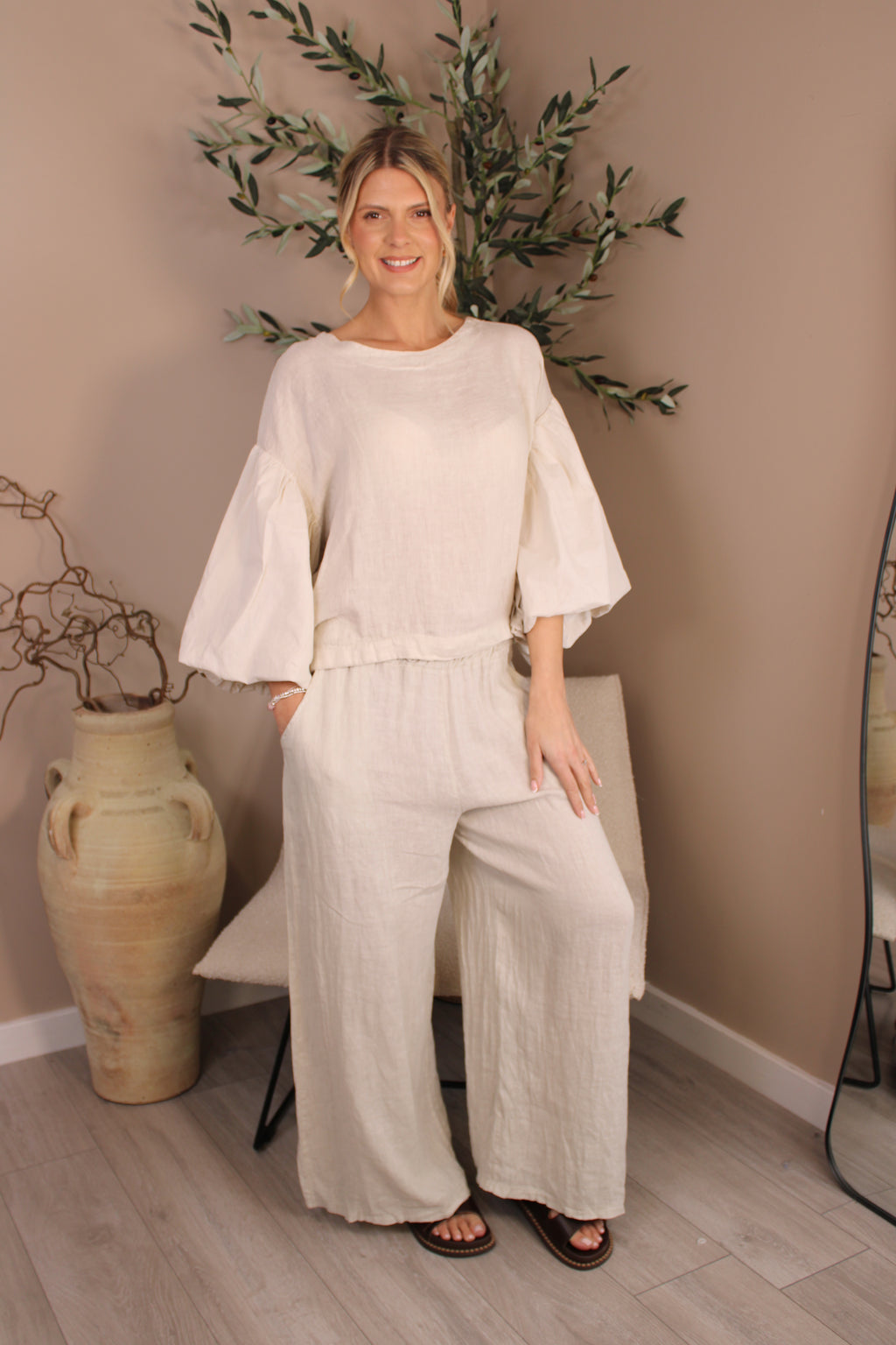 Roma Linen Drawstring Top