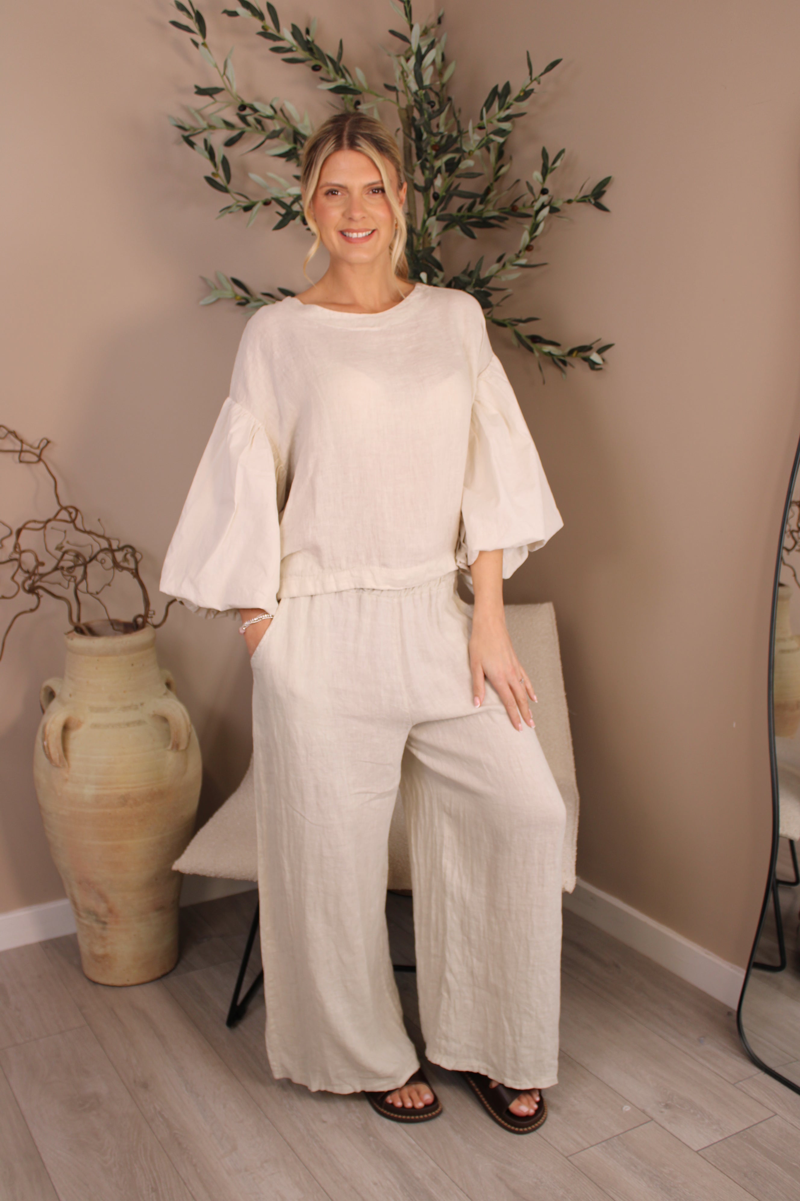 Roma Linen Drawstring Top