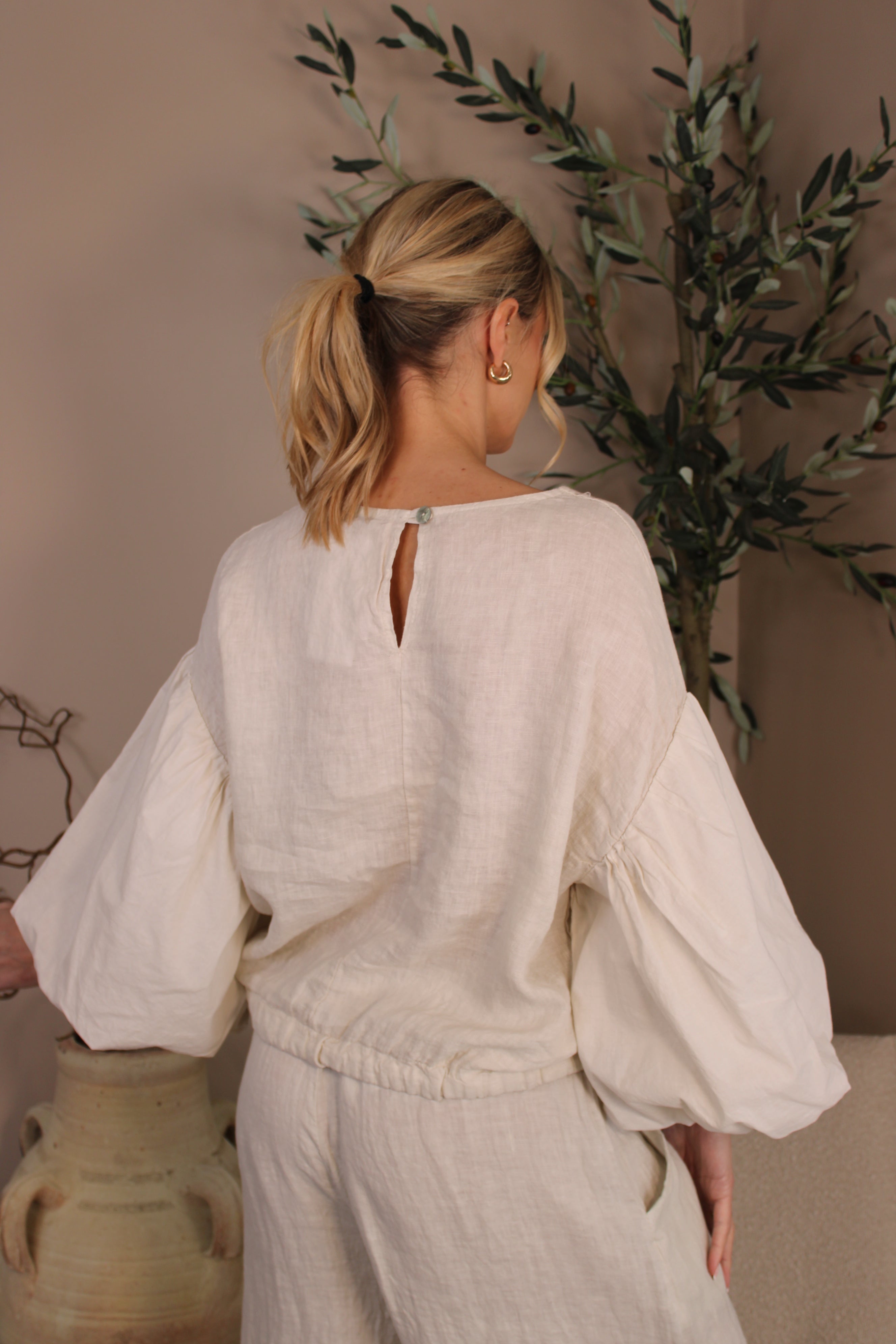 Roma Linen Drawstring Top