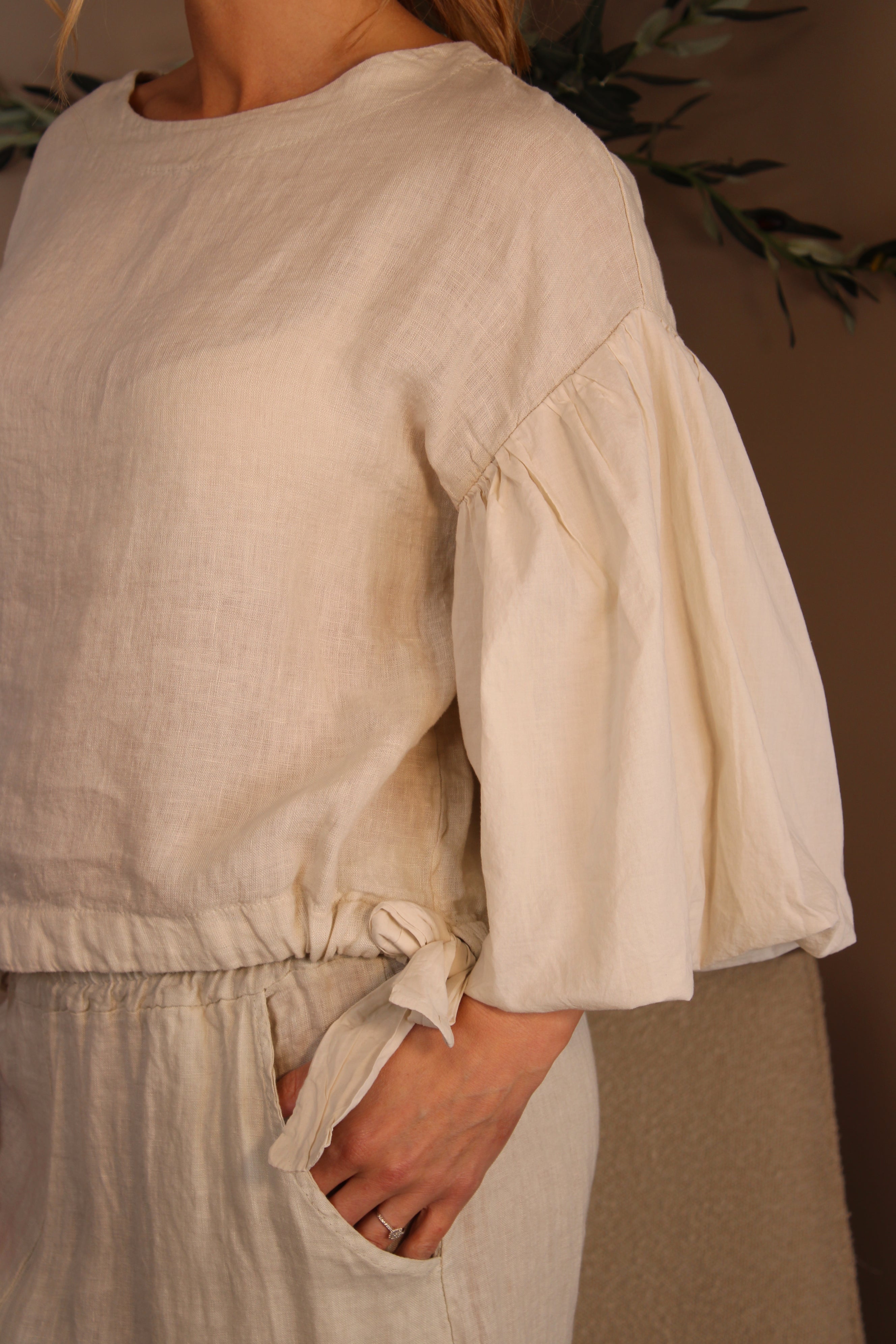 Roma Linen Drawstring Top