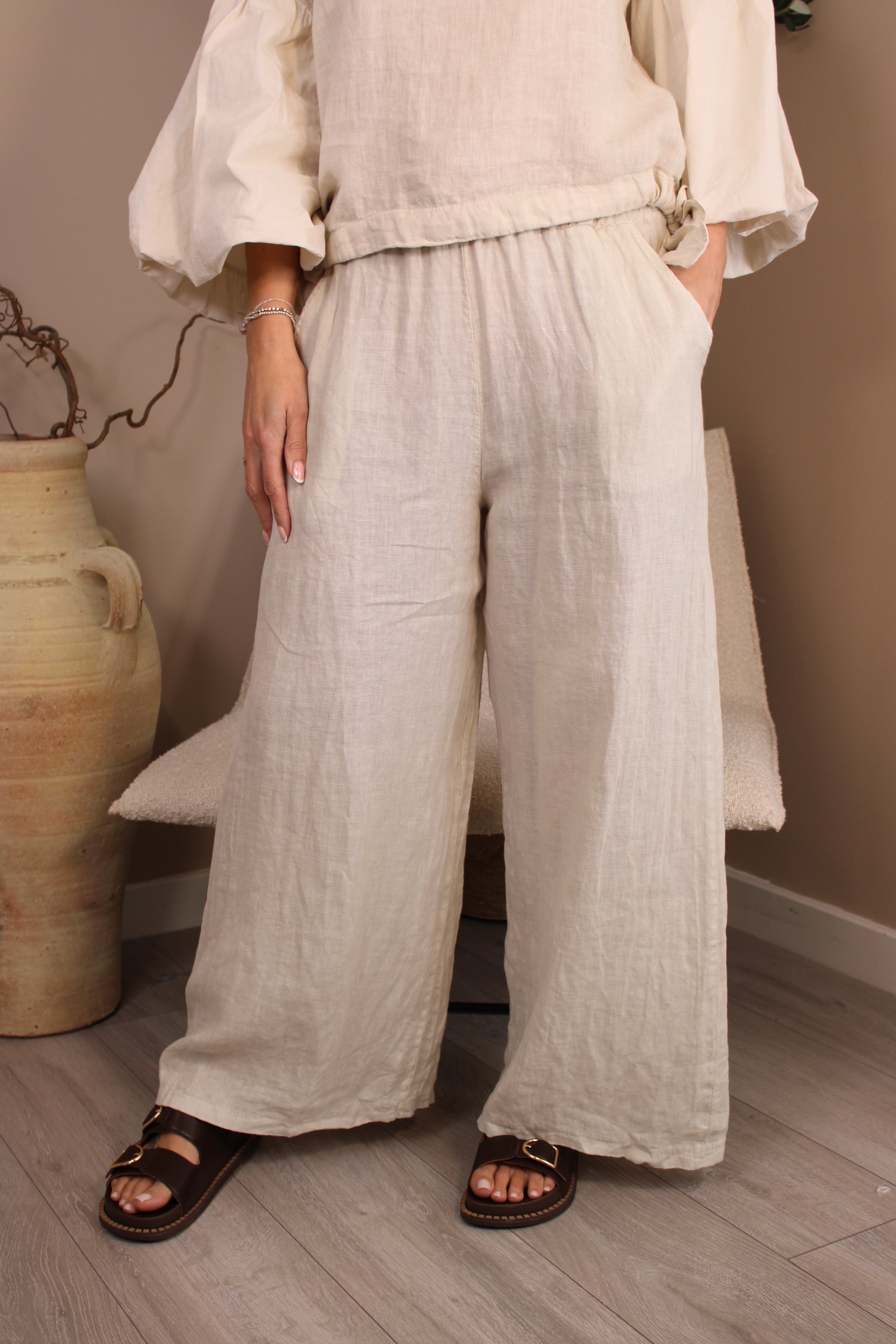 Roma Linen Wide Leg Trousers