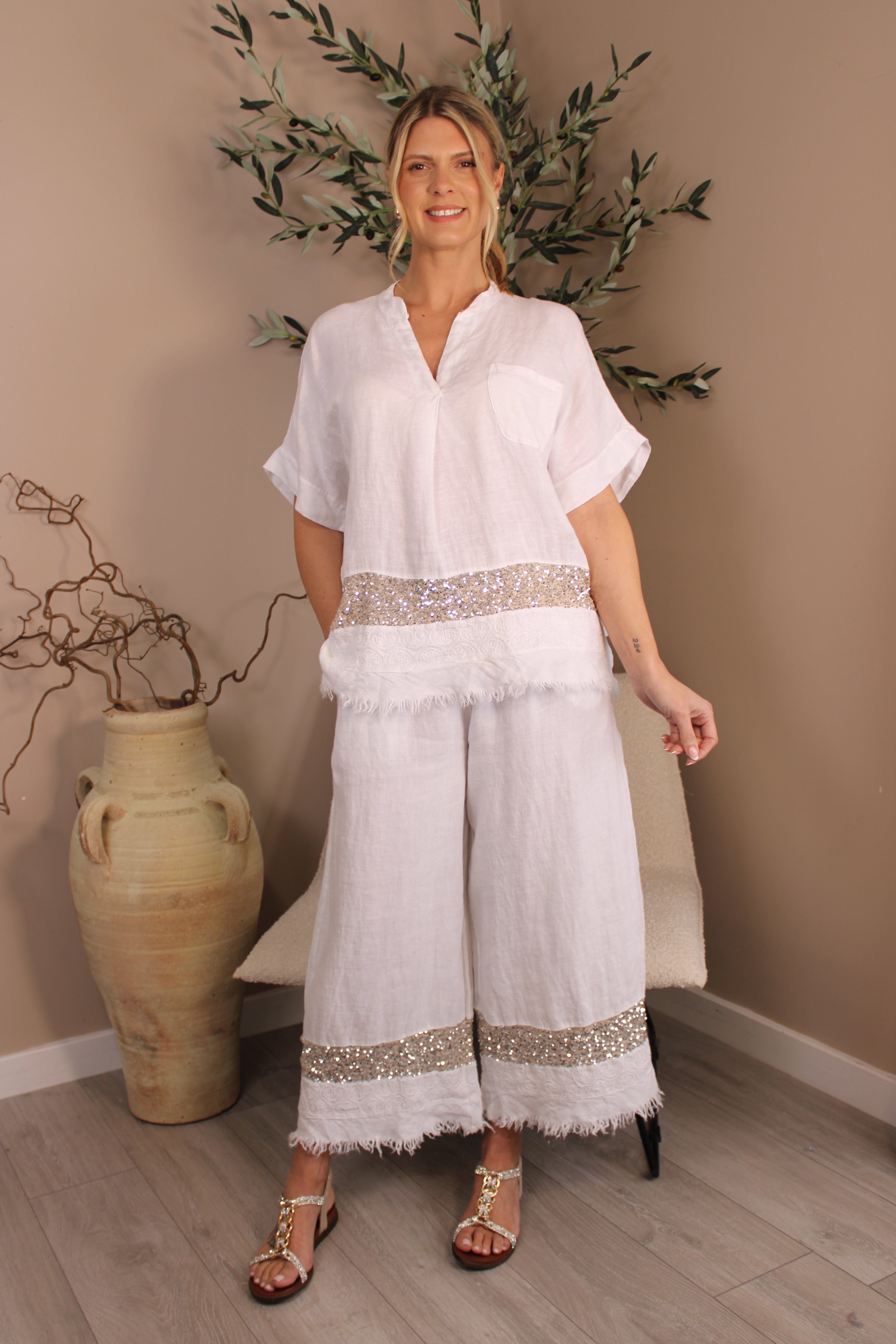 Roma Linen Sequin Shirt