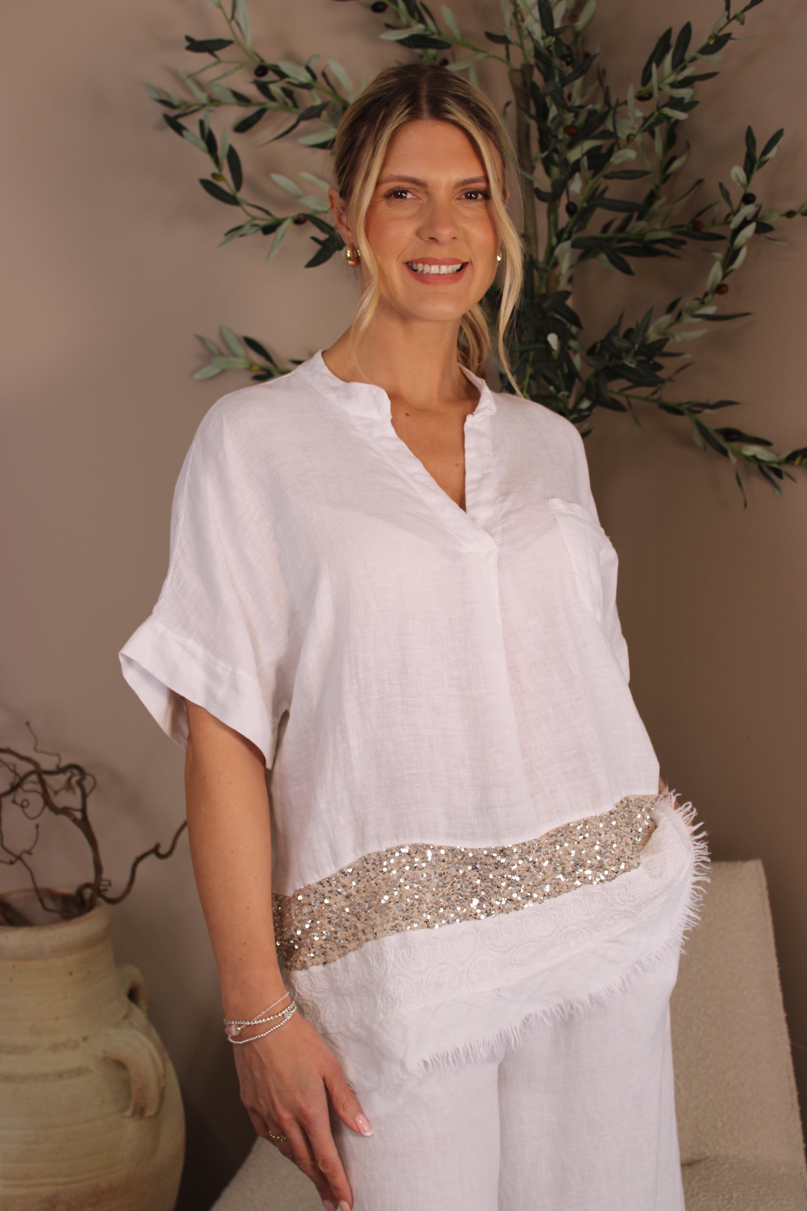 Roma Linen Sequin Shirt